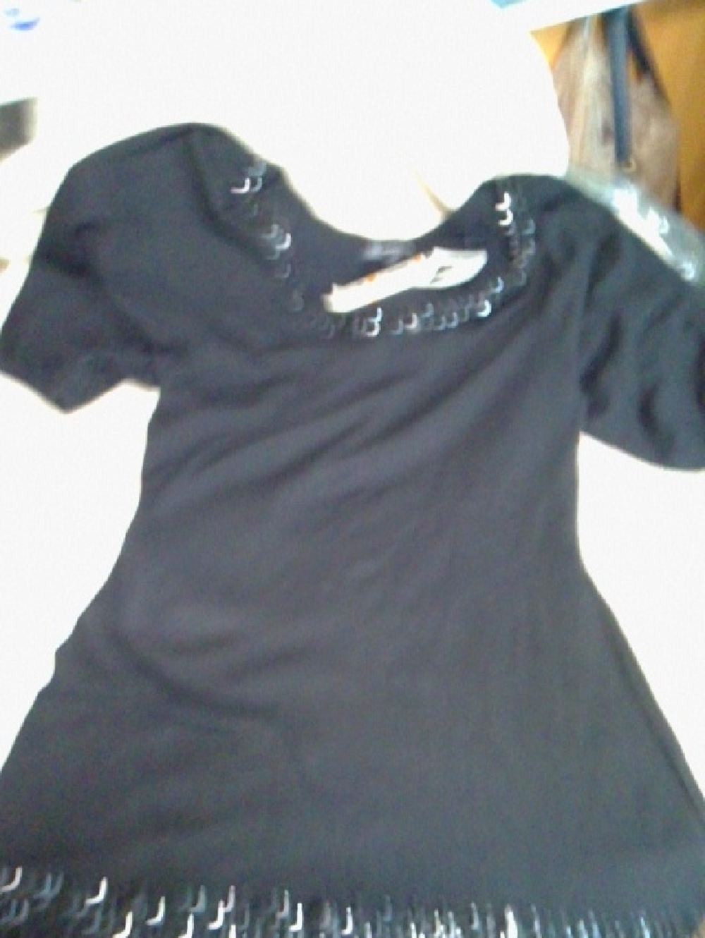 INC International Concepts Black Short-Sleeve Tunic with Beaded Neckline
